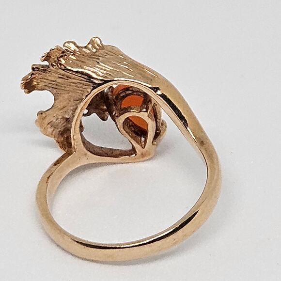 Art Nouveau Era 10K Yellow Gold Coral and White Sapphire Ring Size 6.5 - Picture 2 of 8